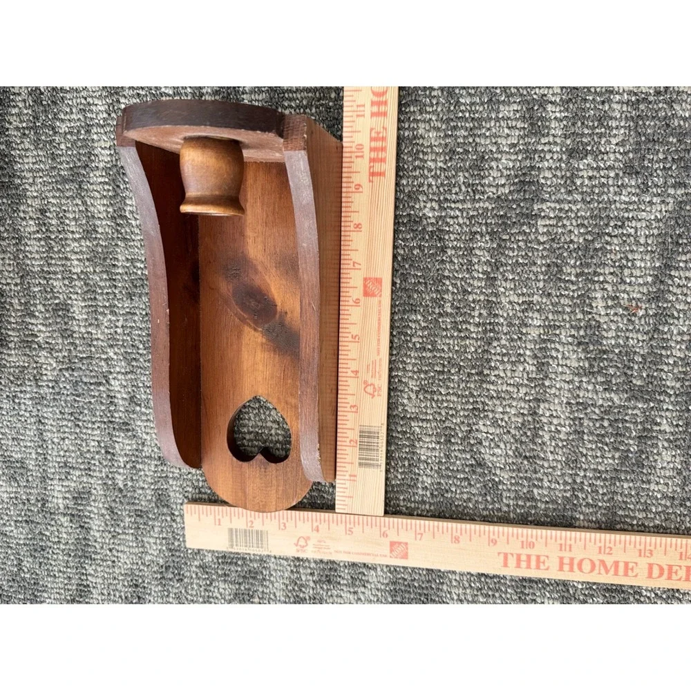 Rustic Cottage Farmhouse Wood Heart Cutout Wall Sconce Candle Holder Brown Wood